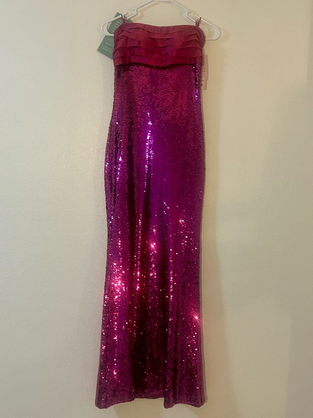NWT Johnny Wujek Magenta Sequin Strapless Bow Prom Gown 3
